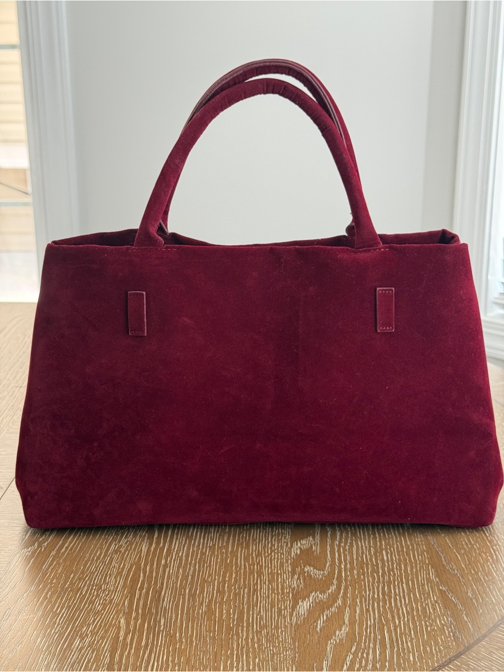 Burgundy Faux Suede Structured Tote Bag | Handbag
